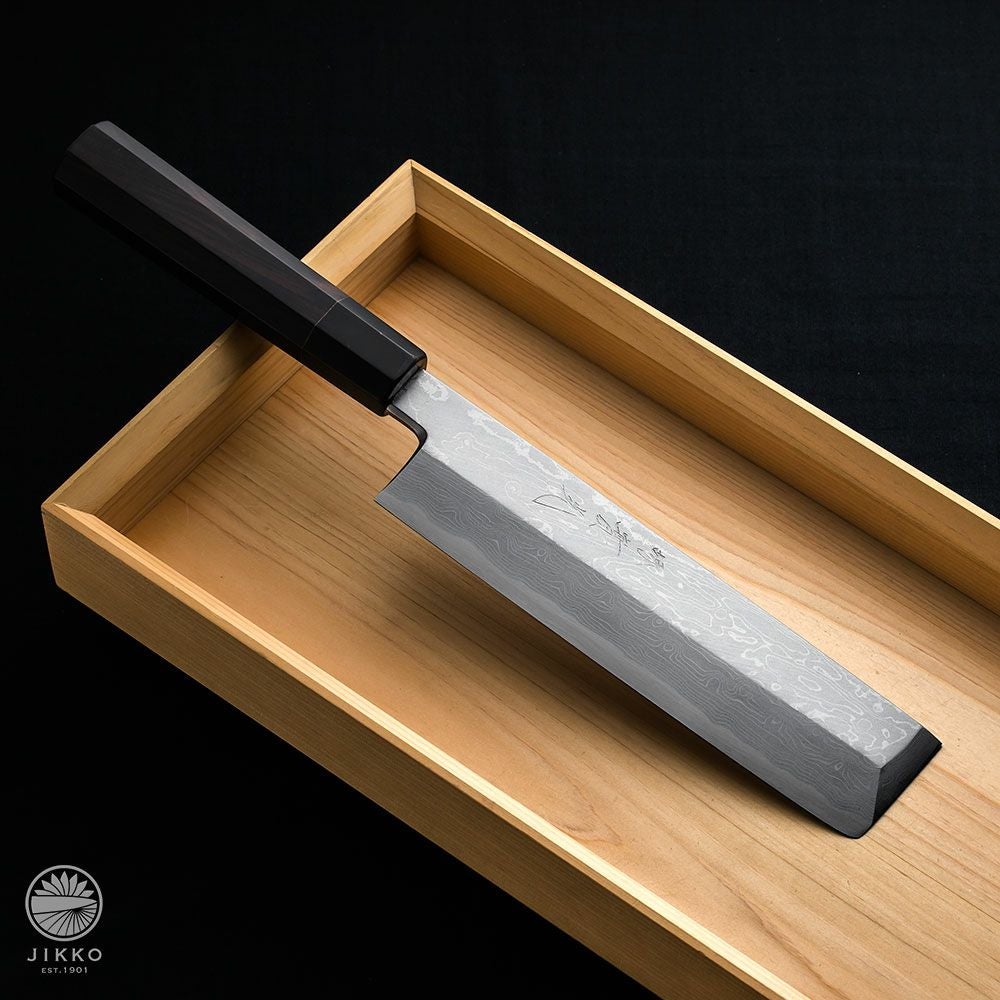 堺實光作 薄刃包丁 銀三 和包丁 黒檀水牛八角柄 堺實光作 薄刃包丁 銀