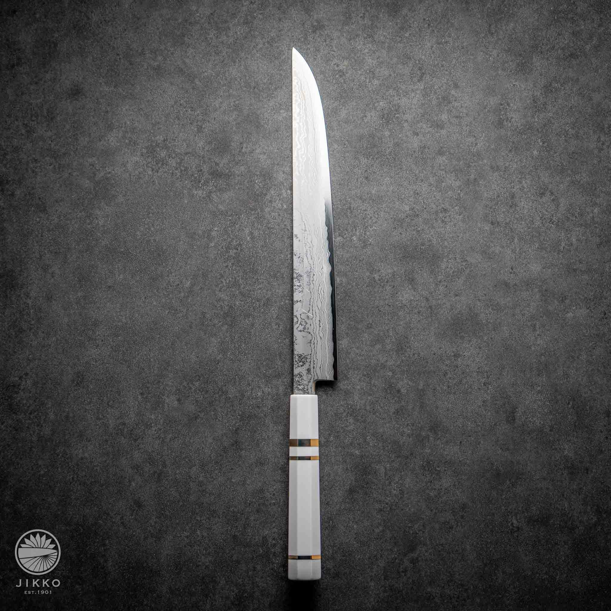 カスタマイズ】 天至 両刃先丸刺身 270mm 純白銀巻柄 | 包丁通販なら